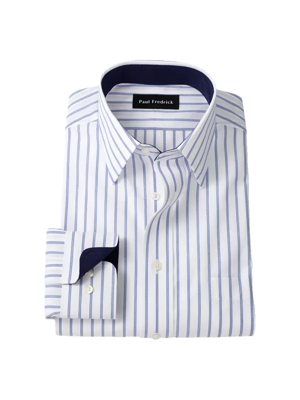 Non-Iron Cotton Stripe Dress Shirt With Contrast Trim - Blue sold by Paul Fredrick
