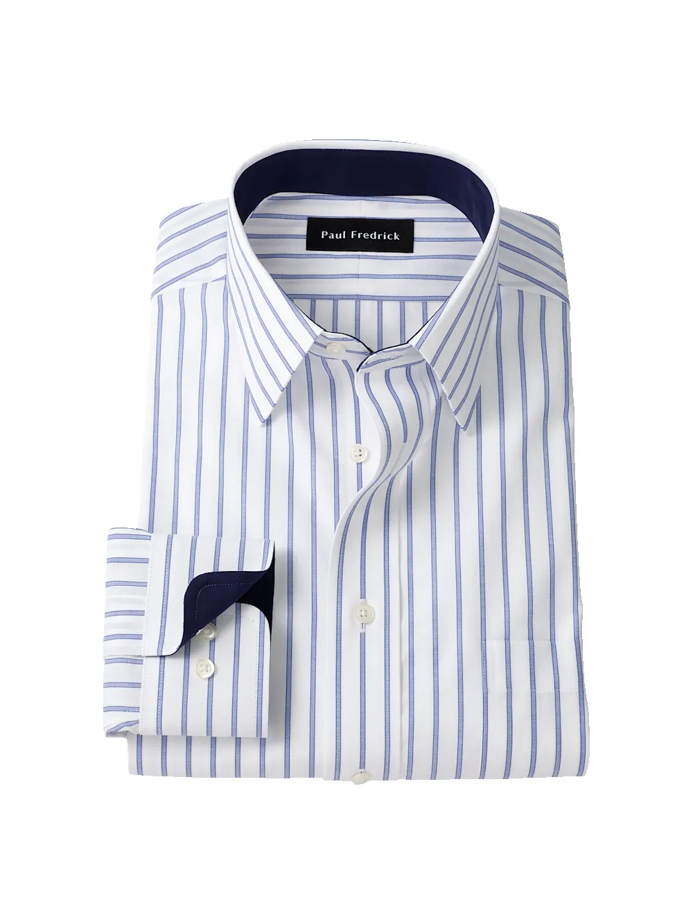 Non-Iron Cotton Stripe Dress Shirt With Contrast Trim - Blue sold by Paul Fredrick