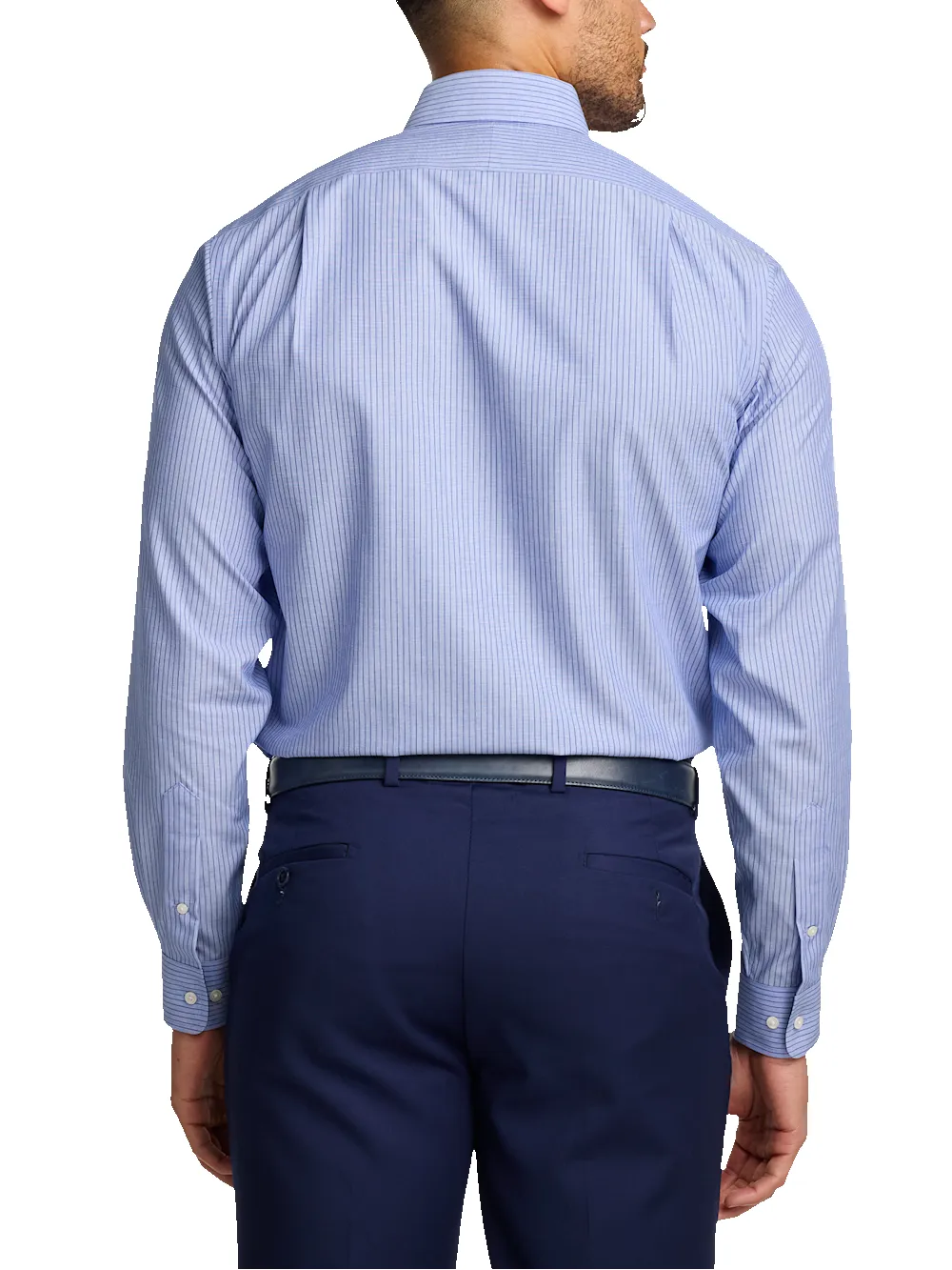 Non-Iron Cotton Stripe Dress Shirt With Contrast Trim - Blue sold by Paul Fredrick product image thumbnail 5