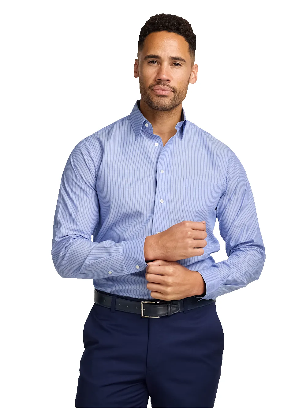 Non-Iron Cotton Stripe Dress Shirt With Contrast Trim - Blue sold by Paul Fredrick product image thumbnail 2