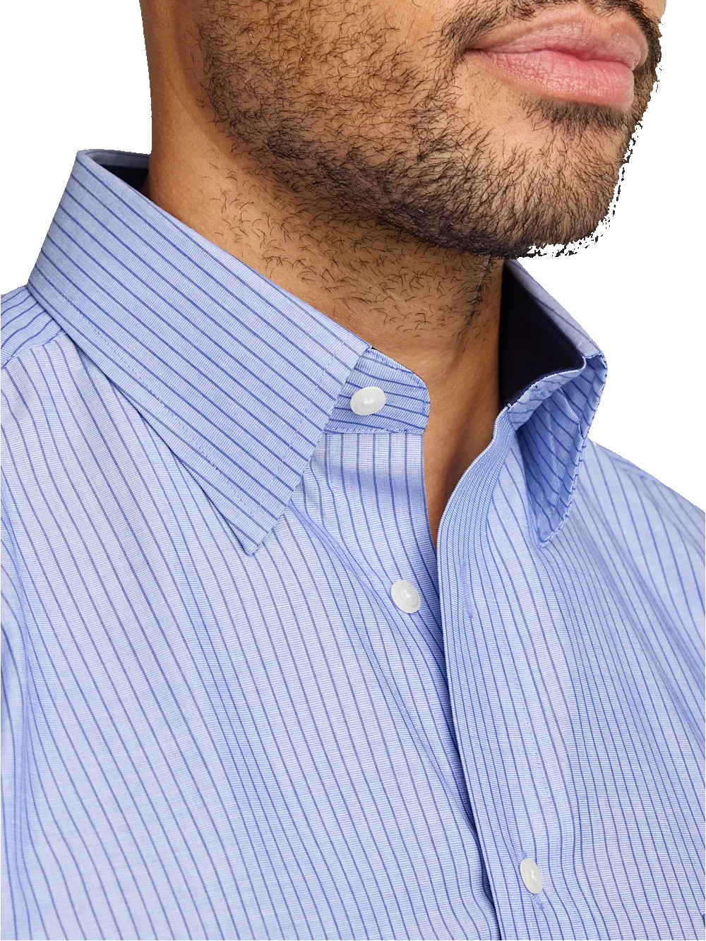 Non-Iron Cotton Stripe Dress Shirt With Contrast Trim - Blue sold by Paul Fredrick product image thumbnail 3