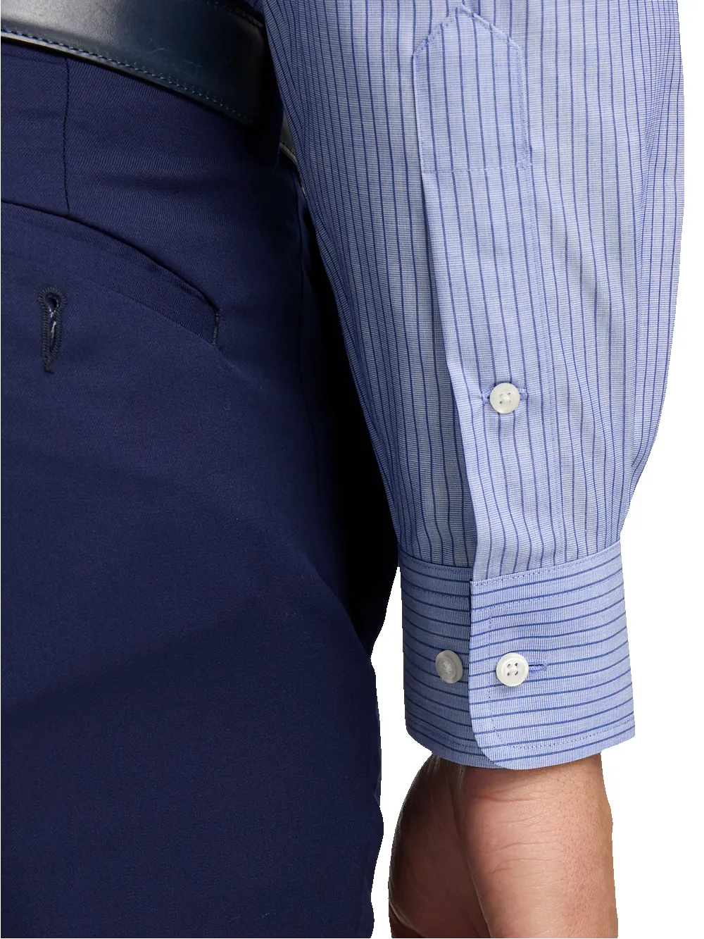 Non-Iron Cotton Stripe Dress Shirt With Contrast Trim - Blue sold by Paul Fredrick product image thumbnail 4