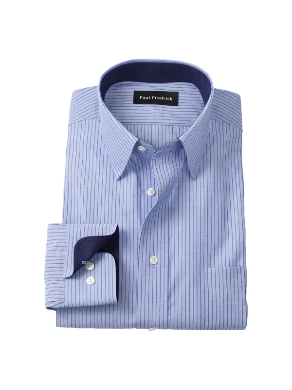 Non-Iron Cotton Stripe Dress Shirt With Contrast Trim - Blue sold by Paul Fredrick