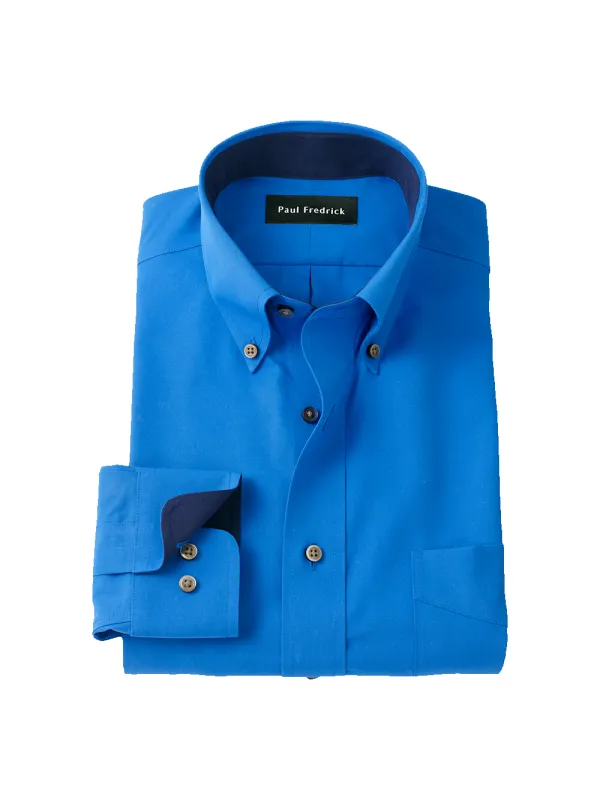Non-Iron Cotton Solid Dress Shirt With Contrast Trim - Cobalt sold by Paul Fredrick