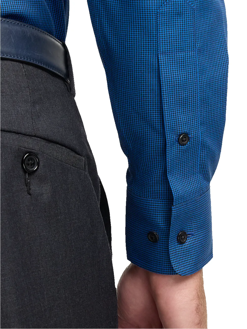 Non-Iron Cotton Check Dress Shirt With Contrast Trim - Black/blue sold by Paul Fredrick product image thumbnail 4