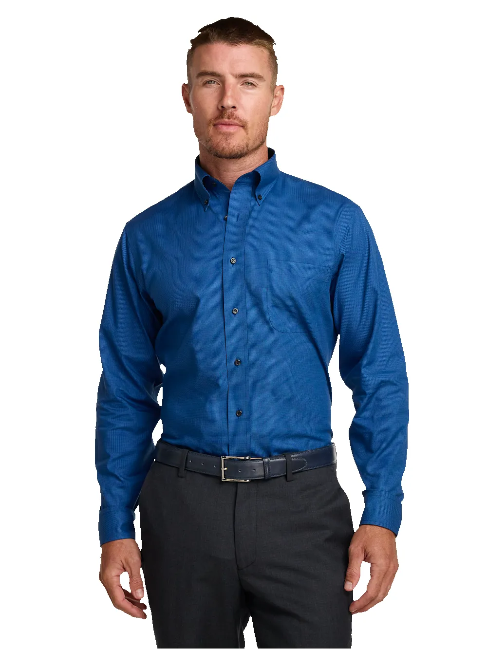 Non-Iron Cotton Check Dress Shirt With Contrast Trim - Black/blue sold by Paul Fredrick product image thumbnail 2