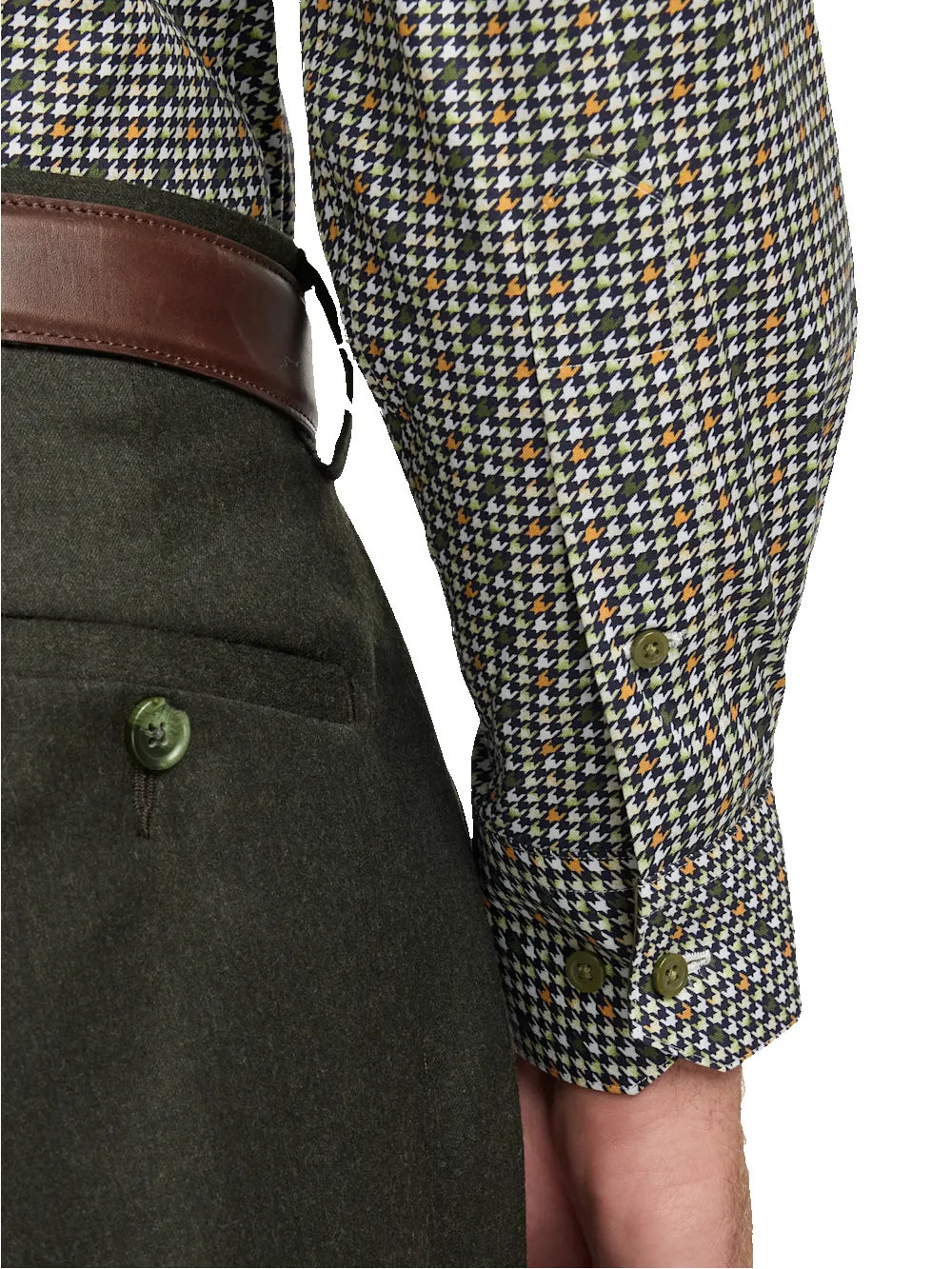 Comfort Stretch Non-Iron Check Dress Shirt With Contrast Trim - Olive Multi sold by Paul Fredrick product image thumbnail 4