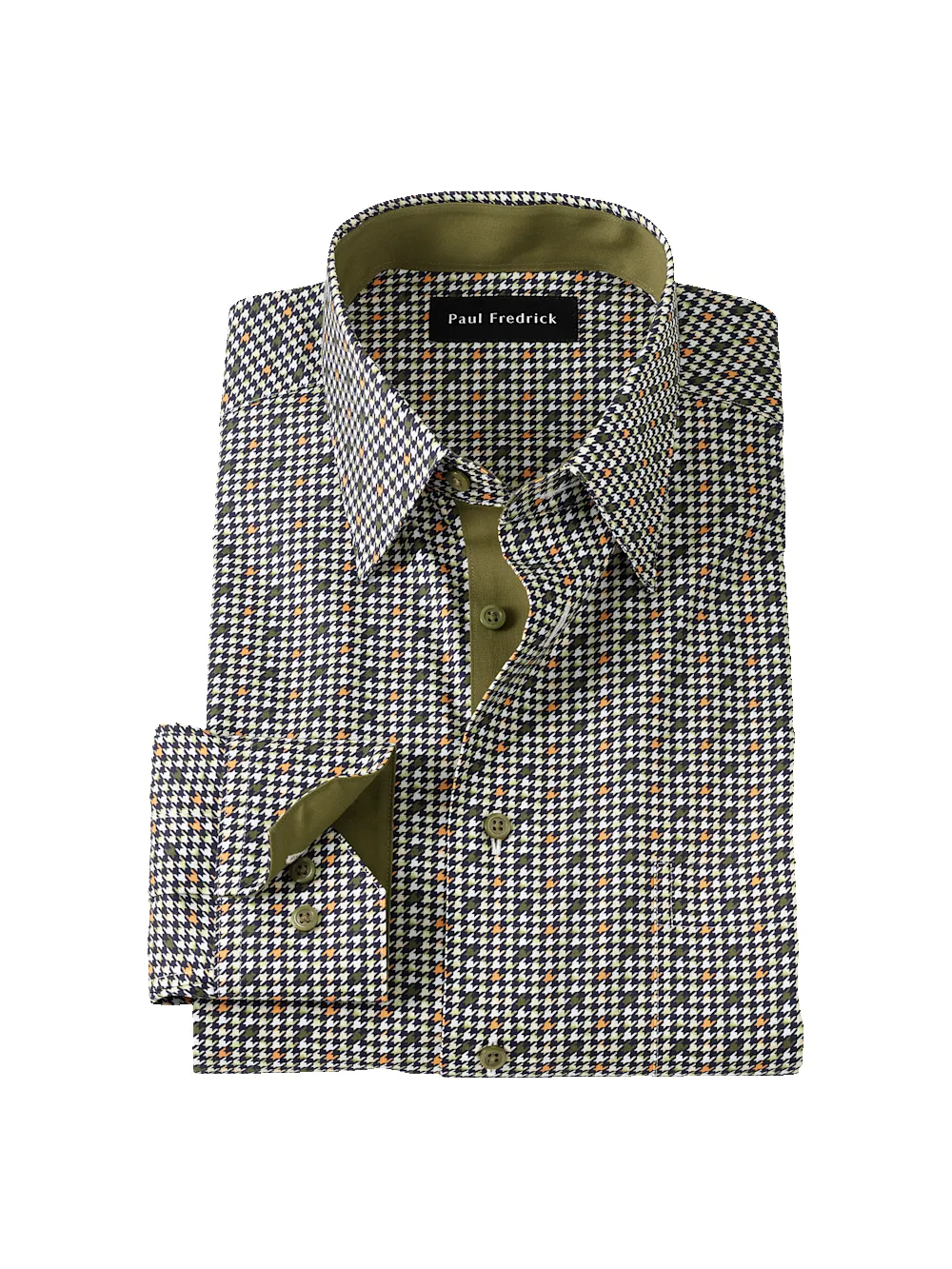 Comfort Stretch Non-Iron Check Dress Shirt With Contrast Trim - Olive Multi sold by Paul Fredrick