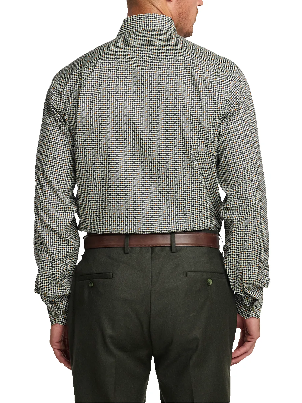 Comfort Stretch Non-Iron Check Dress Shirt With Contrast Trim - Olive Multi sold by Paul Fredrick product image thumbnail 5
