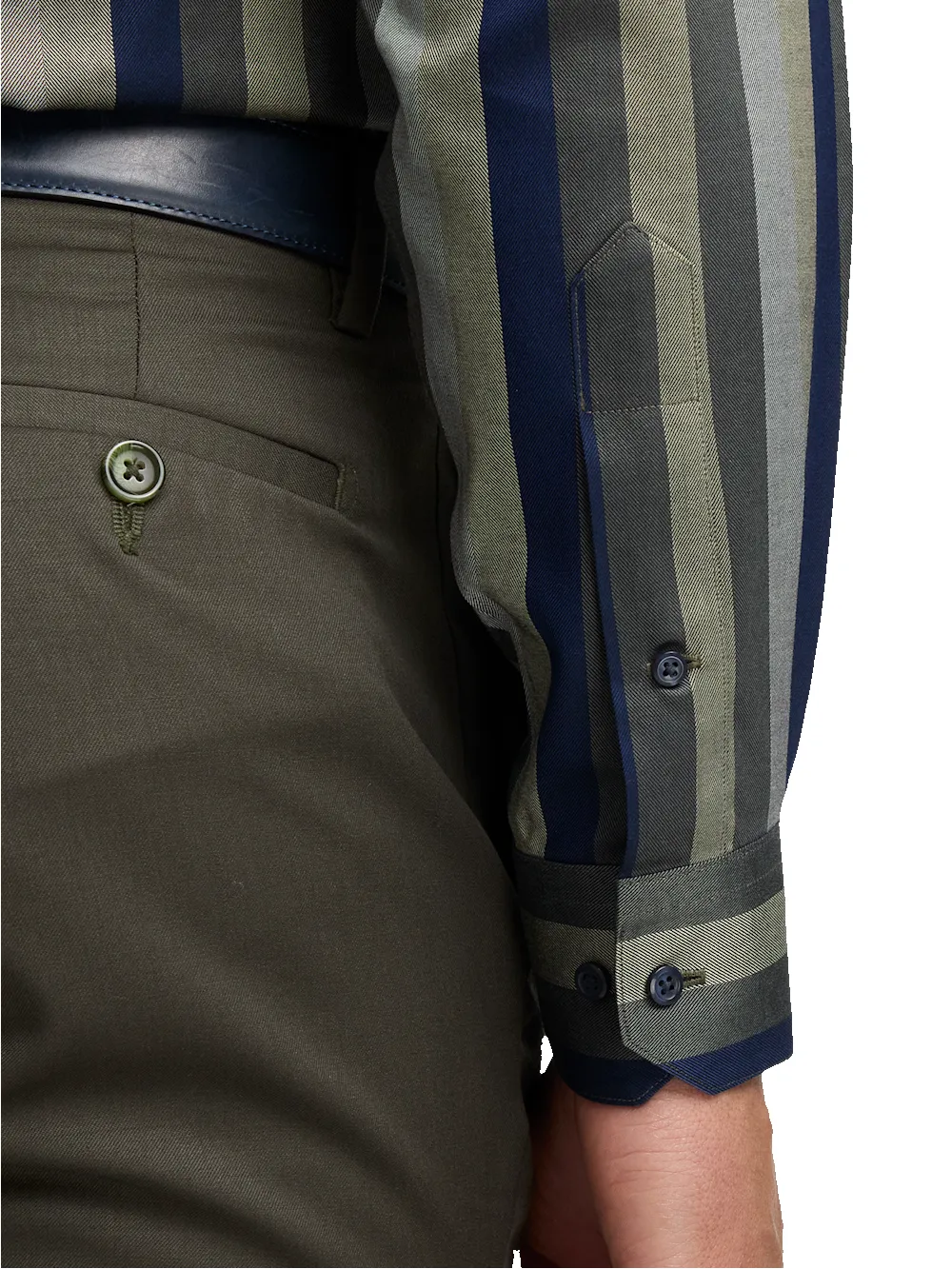 Comfort Stretch Non-Iron Stripe Dress Shirt With Contrast Trim - Olive Multi sold by Paul Fredrick product image thumbnail 4