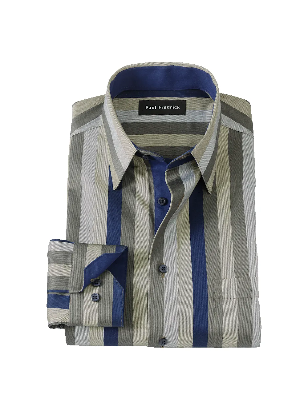 Comfort Stretch Non-Iron Stripe Dress Shirt With Contrast Trim - Olive Multi sold by Paul Fredrick