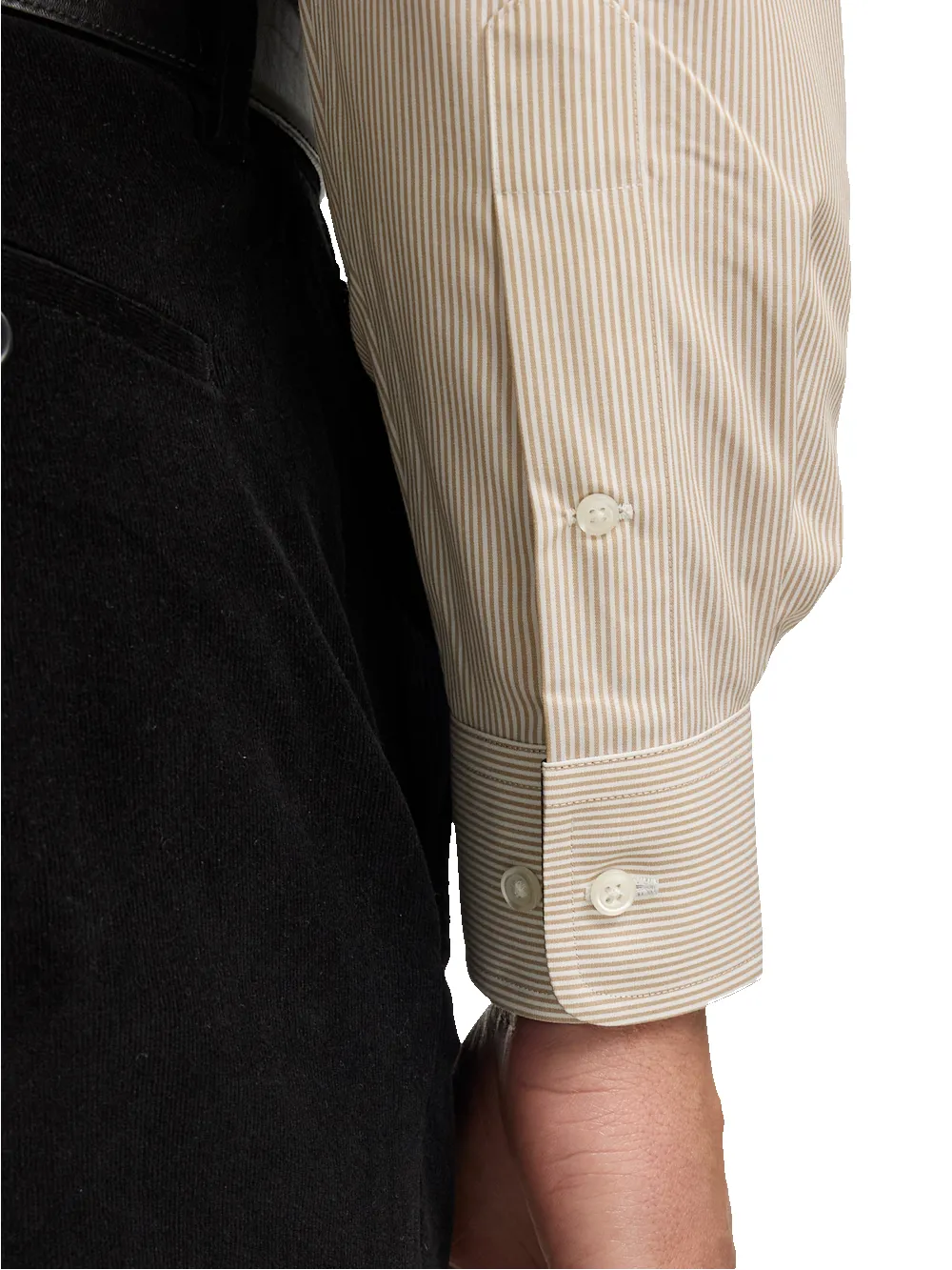 Non-Iron Cotton Stripe Dress Shirt With Contrast Trim - Tan sold by Paul Fredrick product image thumbnail 4