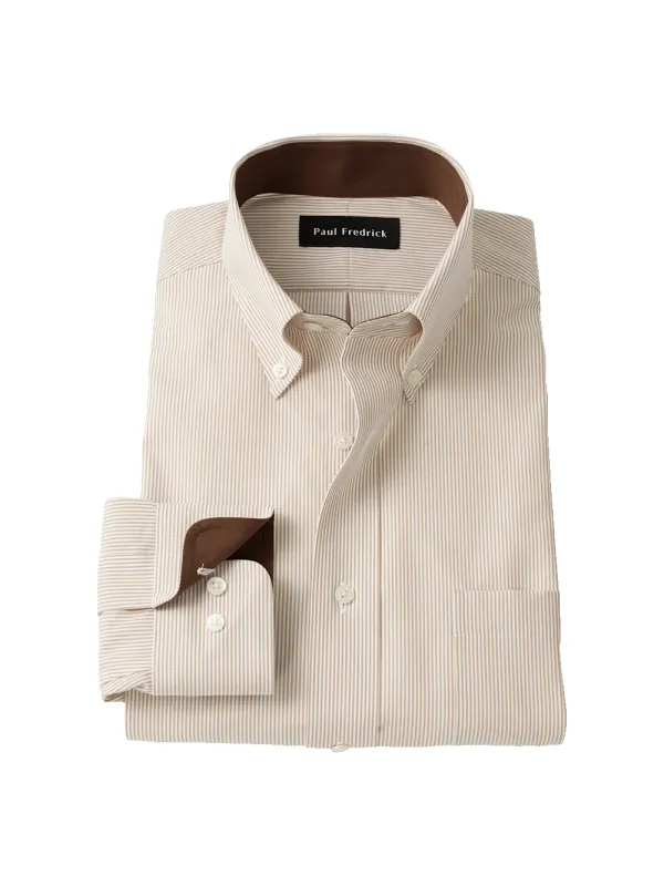 Non-Iron Cotton Stripe Dress Shirt With Contrast Trim - Tan sold by Paul Fredrick