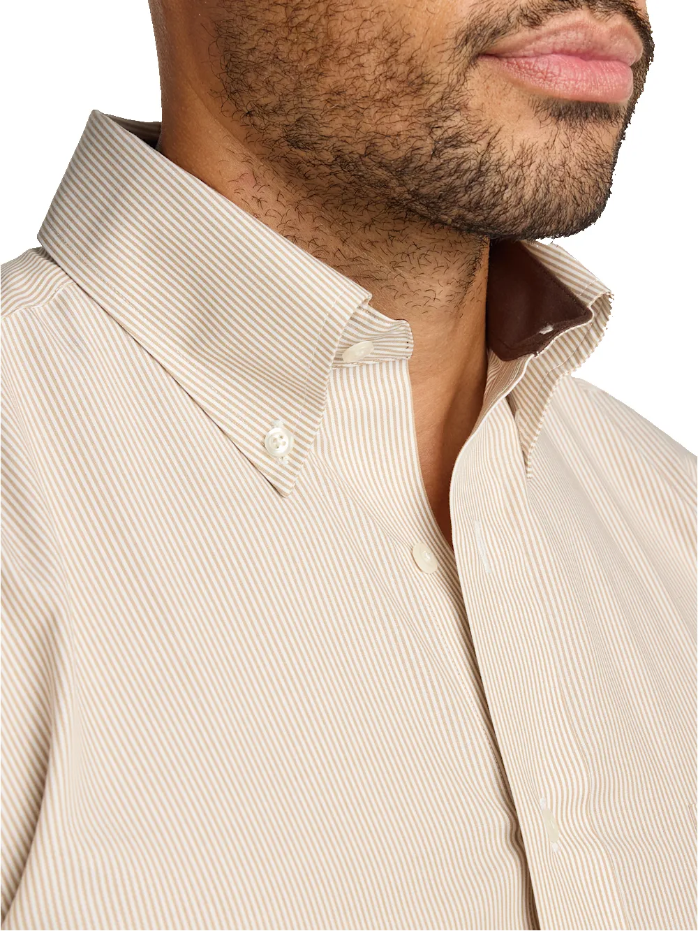 Non-Iron Cotton Stripe Dress Shirt With Contrast Trim - Tan sold by Paul Fredrick product image thumbnail 3