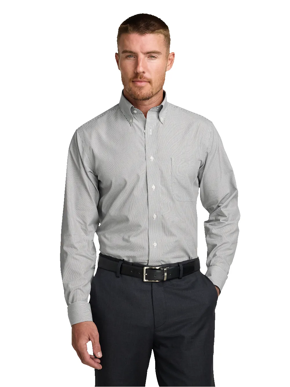 Non-Iron Cotton Stripe Dress Shirt With Contrast Trim - Black sold by Paul Fredrick product image thumbnail 2
