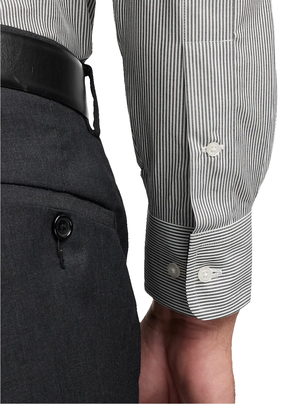 Non-Iron Cotton Stripe Dress Shirt With Contrast Trim - Black sold by Paul Fredrick product image thumbnail 4