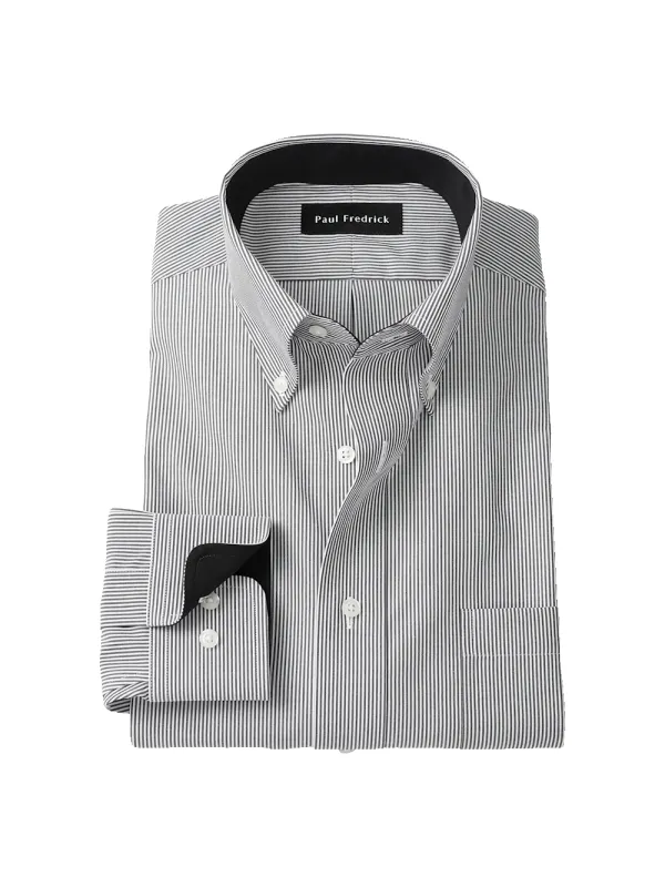 Non-Iron Cotton Stripe Dress Shirt With Contrast Trim - Black sold by Paul Fredrick