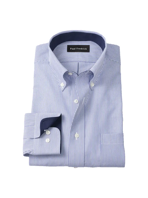 Non-Iron Cotton Stripe Dress Shirt With Contrast Trim - Blue sold by Paul Fredrick