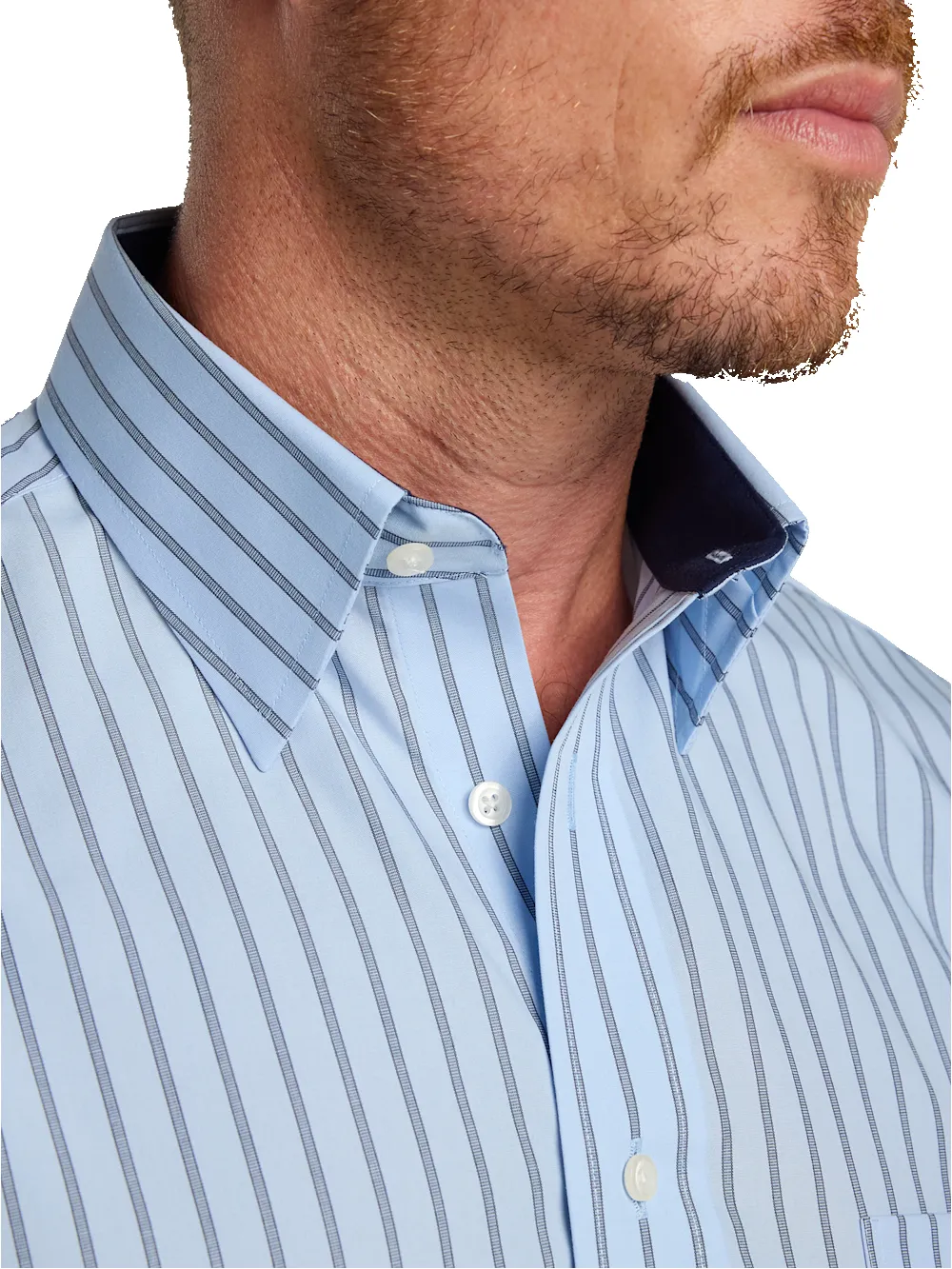 Non-Iron Cotton Stripe Dress Shirt With Contrast Trim - Blue sold by Paul Fredrick product image thumbnail 3