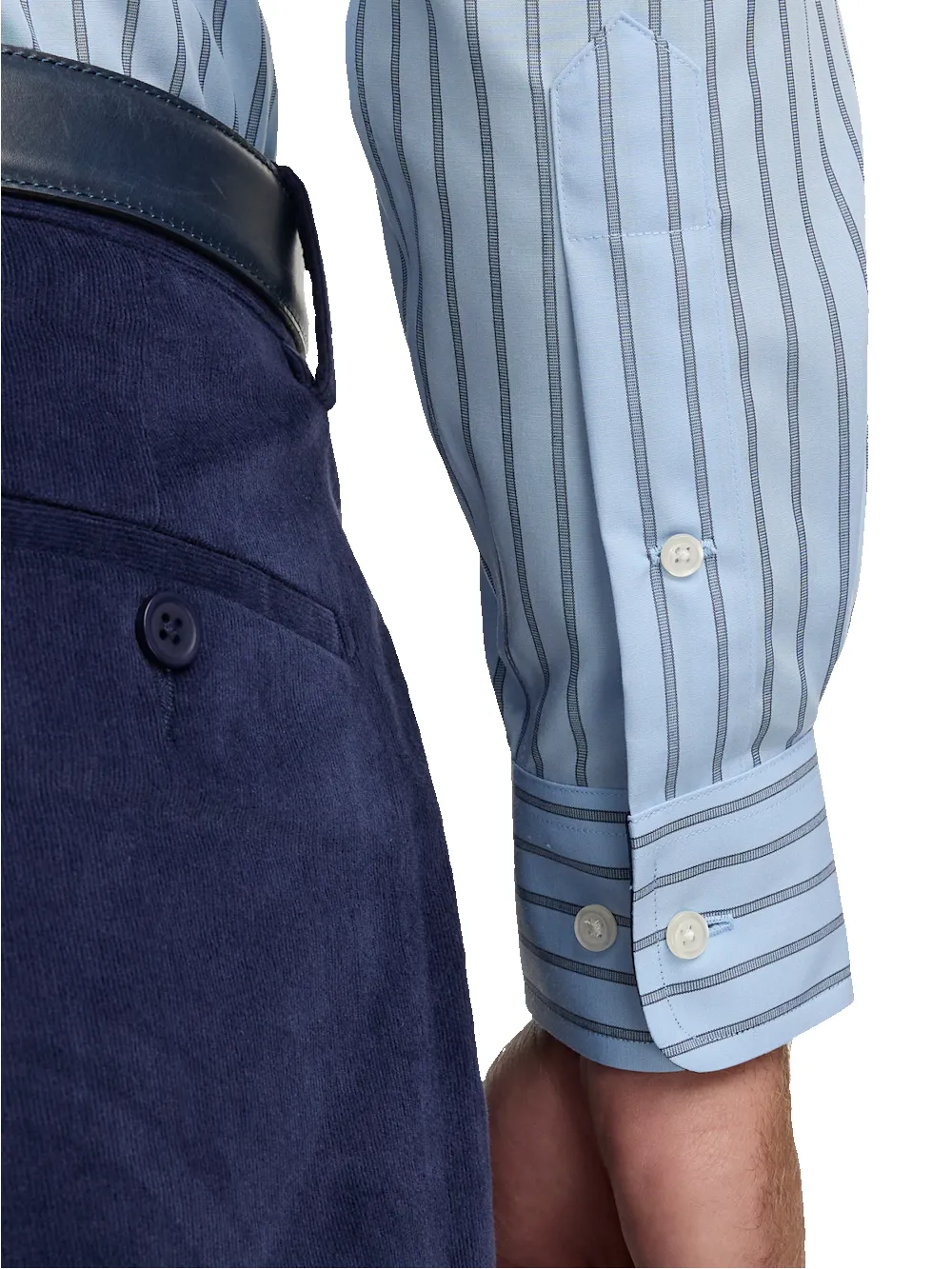 Non-Iron Cotton Stripe Dress Shirt With Contrast Trim - Blue sold by Paul Fredrick product image thumbnail 4