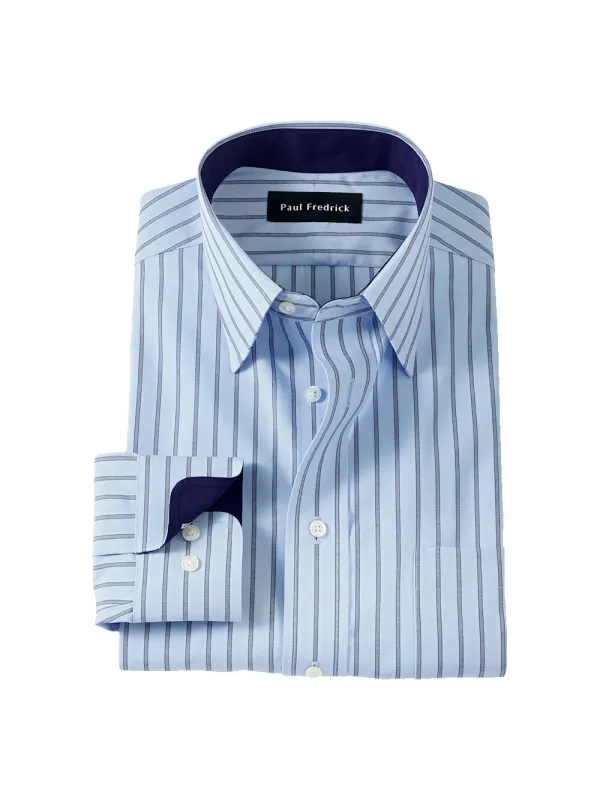 Non-Iron Cotton Stripe Dress Shirt With Contrast Trim - Blue sold by Paul Fredrick