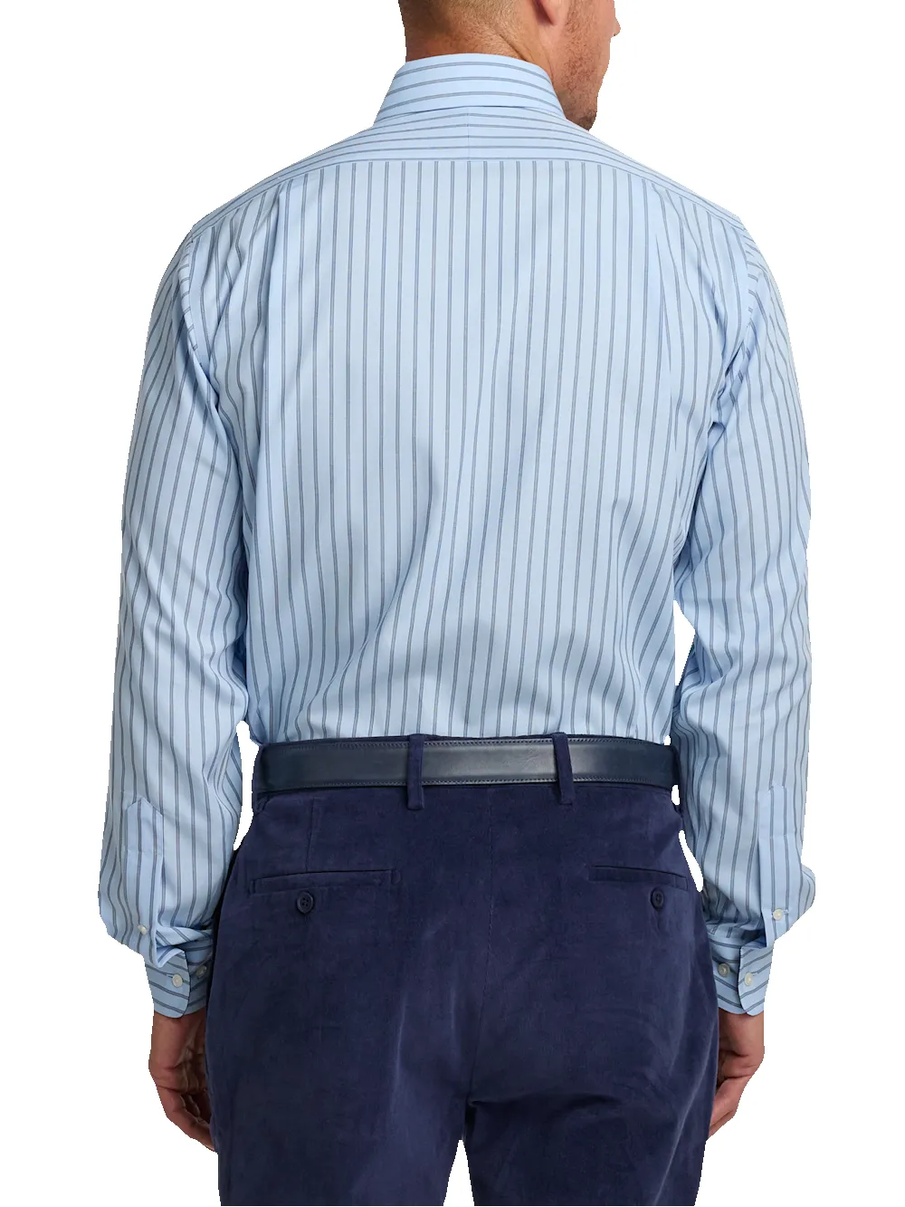 Non-Iron Cotton Stripe Dress Shirt With Contrast Trim - Blue sold by Paul Fredrick product image thumbnail 5