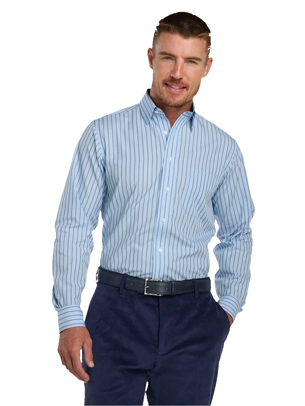 Non-Iron Cotton Stripe Dress Shirt With Contrast Trim - Blue sold by Paul Fredrick product image thumbnail 2