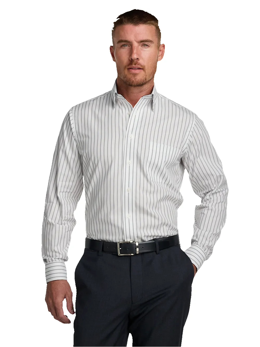 Non-Iron Cotton Stripe Dress Shirt With Contrast Trim - Black sold by Paul Fredrick product image thumbnail 2