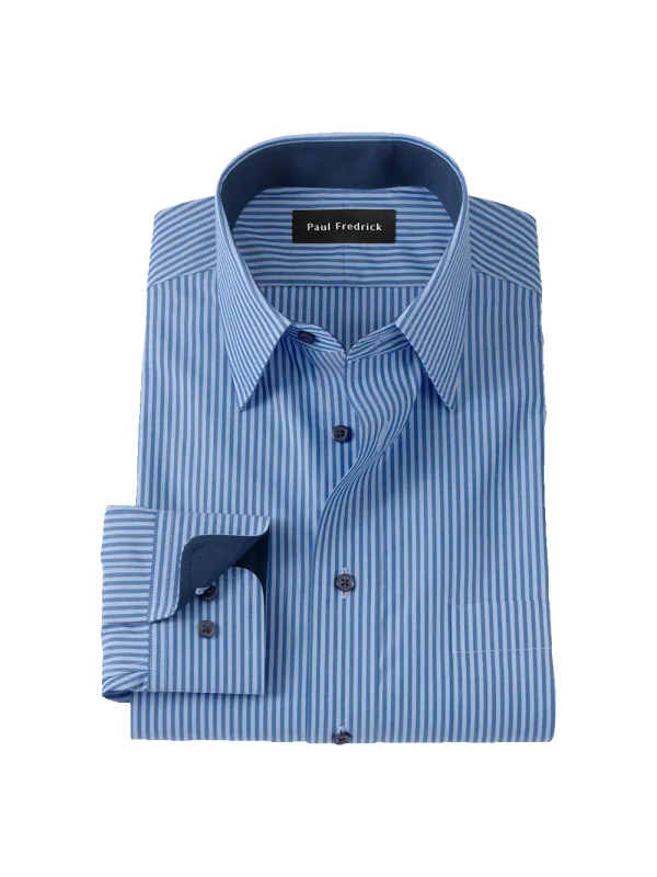 Non-Iron Cotton Stripe Dress Shirt With Contrast Trim - Blue sold by Paul Fredrick