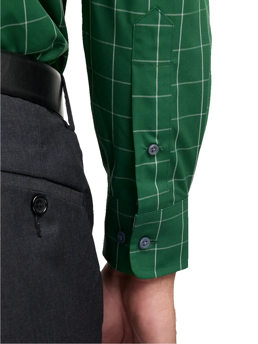 Non-Iron Cotton Windowpane Dress Shirt - Green sold by Paul Fredrick product image thumbnail 4