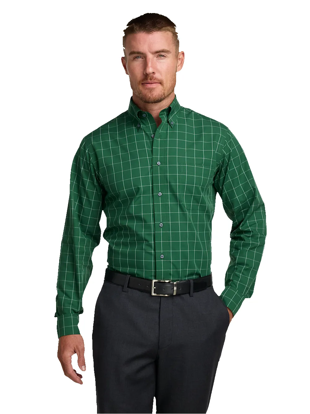 Non-Iron Cotton Windowpane Dress Shirt - Green sold by Paul Fredrick product image thumbnail 2