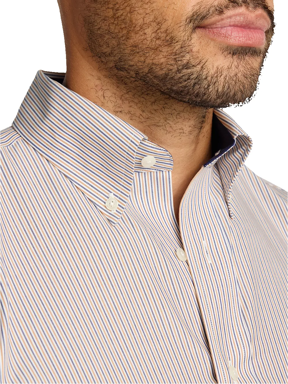 Non-Iron Cotton Stripe Dress Shirt With Contrast Trim - Tan sold by Paul Fredrick product image thumbnail 3