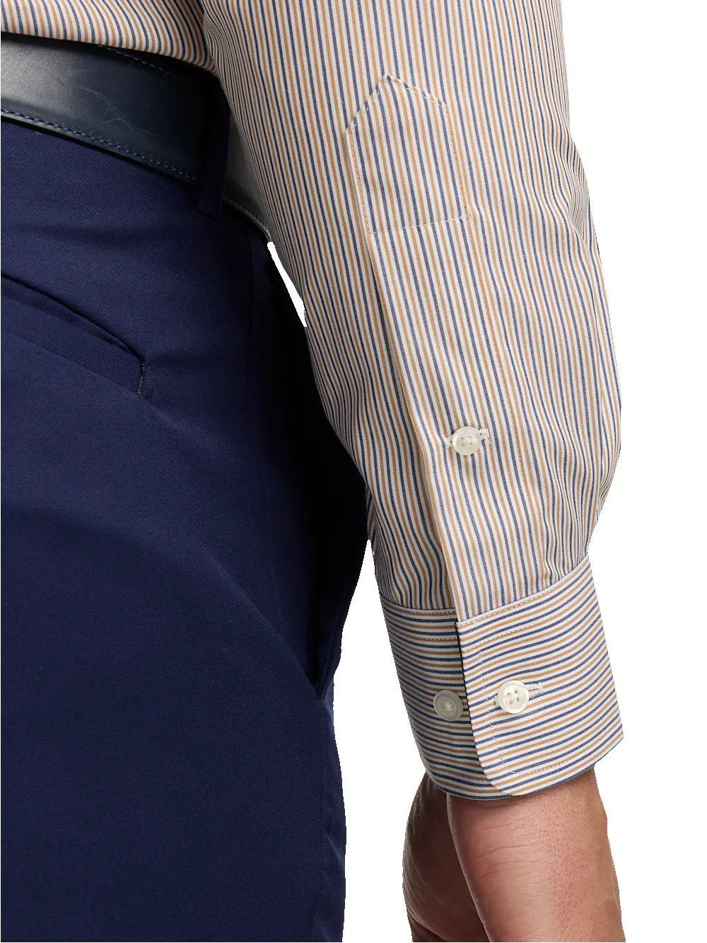 Non-Iron Cotton Stripe Dress Shirt With Contrast Trim - Tan sold by Paul Fredrick product image thumbnail 4
