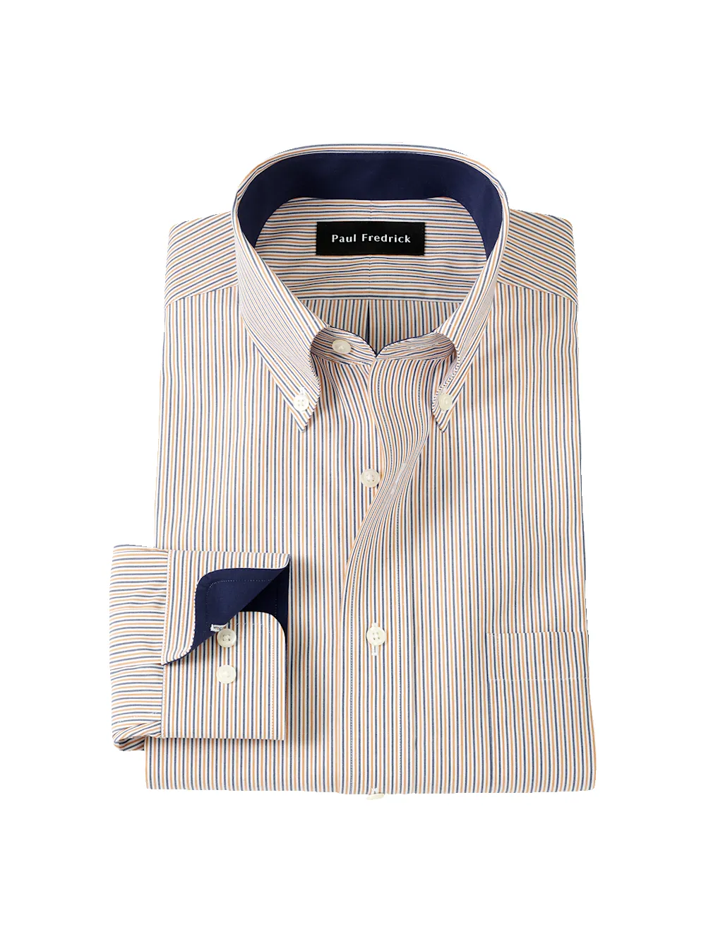Non-Iron Cotton Stripe Dress Shirt With Contrast Trim - Tan sold by Paul Fredrick