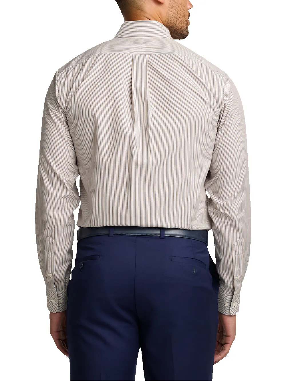 Non-Iron Cotton Stripe Dress Shirt With Contrast Trim - Tan sold by Paul Fredrick product image thumbnail 5