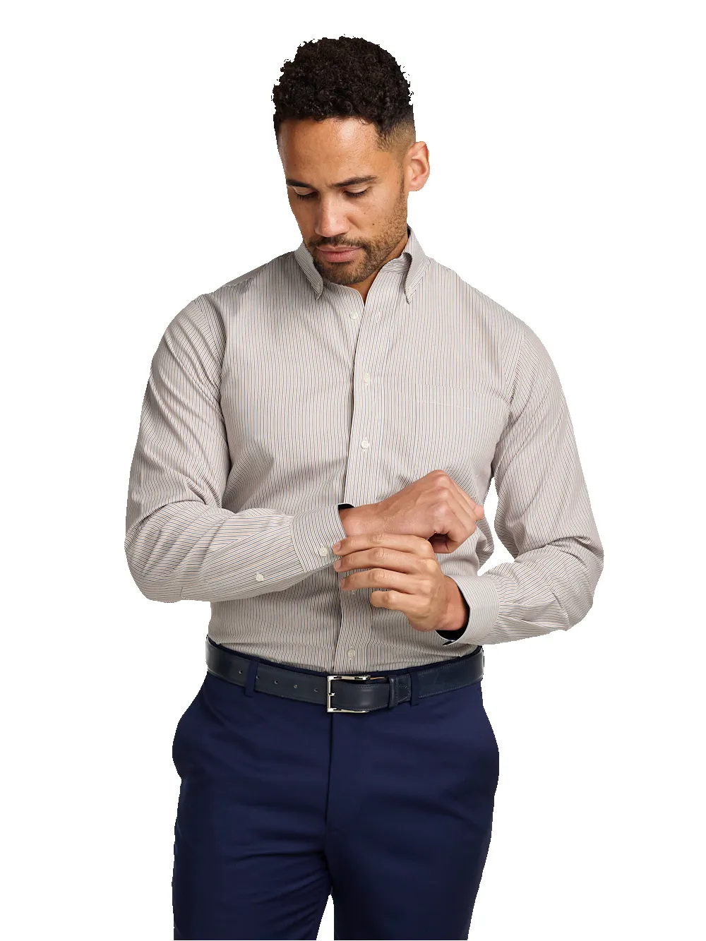 Non-Iron Cotton Stripe Dress Shirt With Contrast Trim - Tan sold by Paul Fredrick product image thumbnail 2