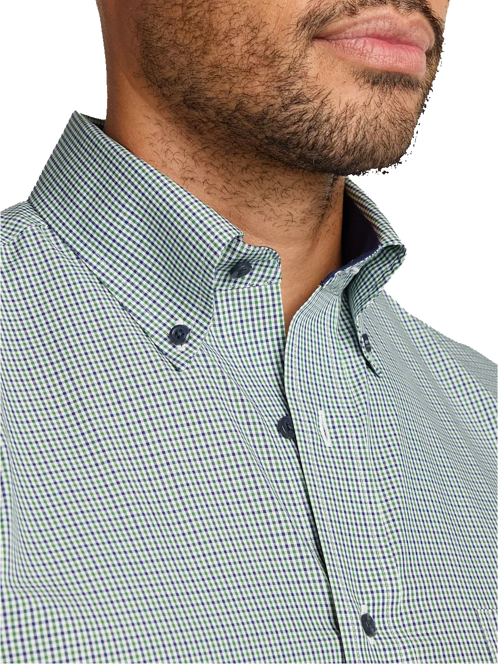 Non-Iron Cotton Check Dress Shirt With Contrast Trim - Green sold by Paul Fredrick product image thumbnail 3
