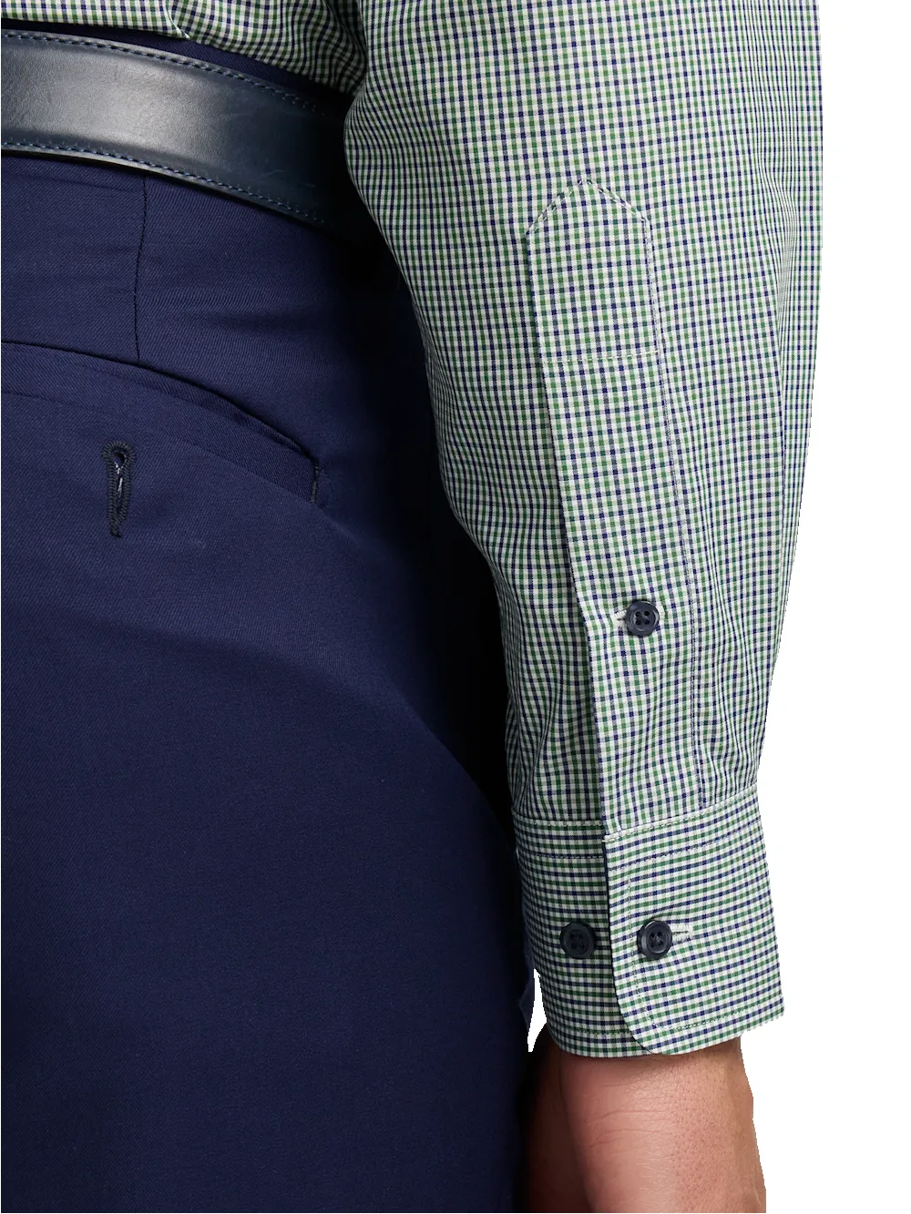 Non-Iron Cotton Check Dress Shirt With Contrast Trim - Green sold by Paul Fredrick product image thumbnail 4