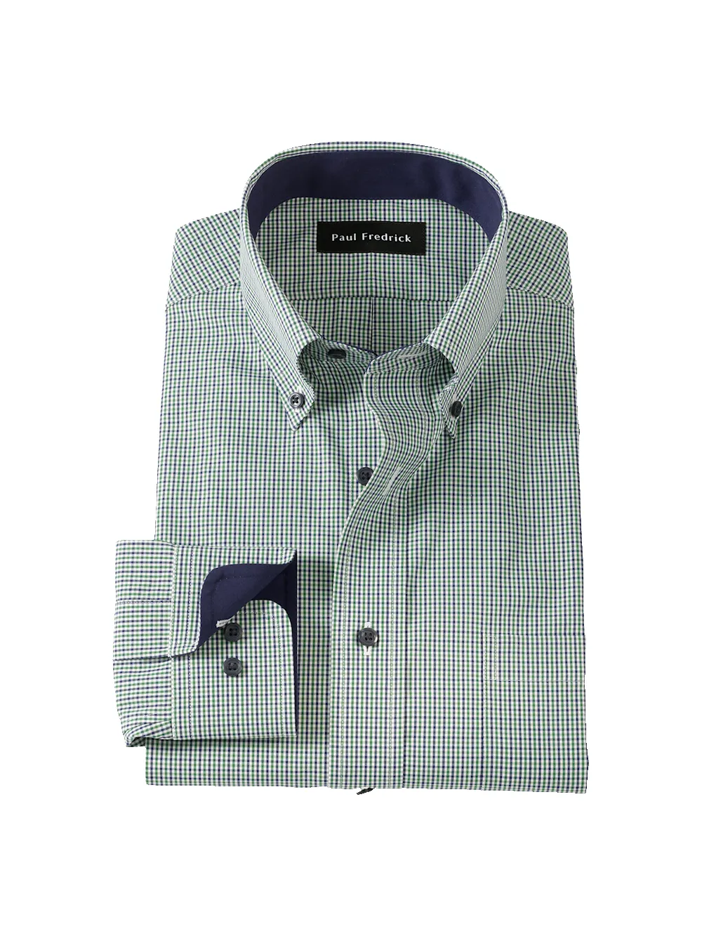 Non-Iron Cotton Check Dress Shirt With Contrast Trim - Green sold by Paul Fredrick