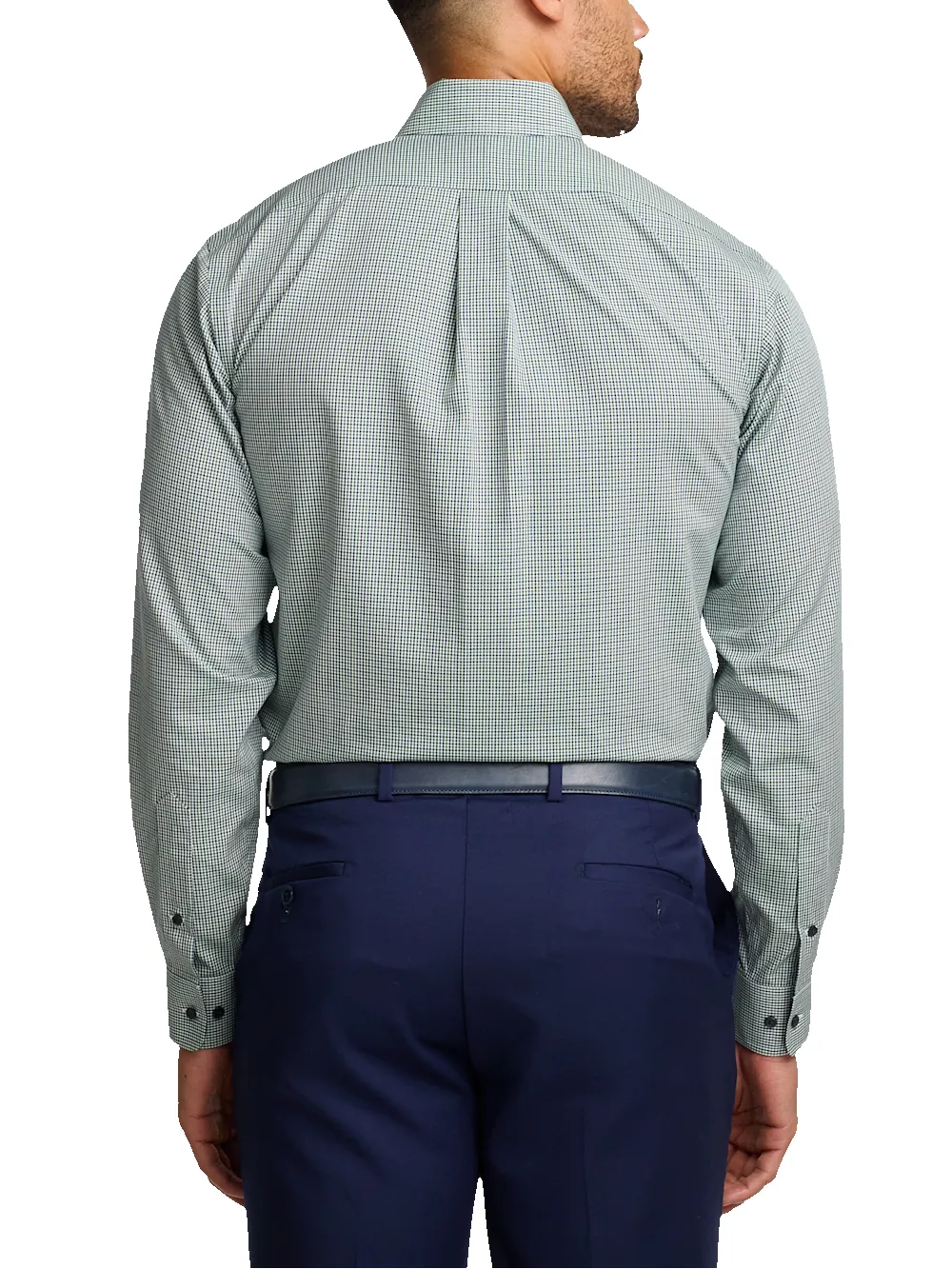 Non-Iron Cotton Check Dress Shirt With Contrast Trim - Green sold by Paul Fredrick product image thumbnail 5