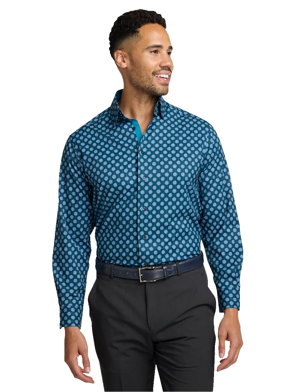 Performance Stretch Medallion Casual Shirt - Blue Multi sold by Paul Fredrick product image thumbnail 2