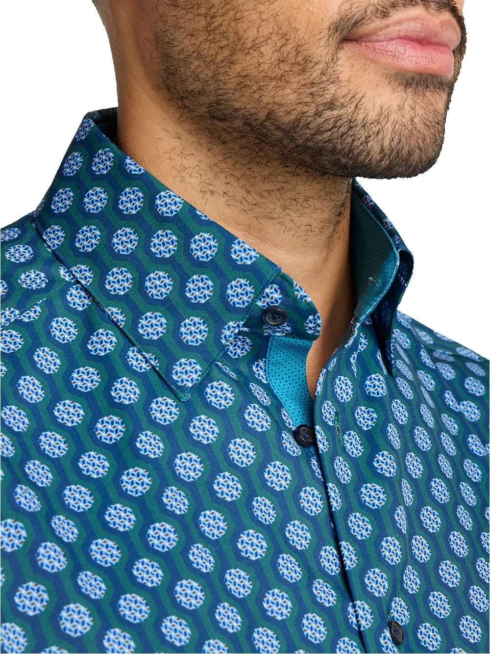 Performance Stretch Medallion Casual Shirt - Blue Multi sold by Paul Fredrick product image thumbnail 3