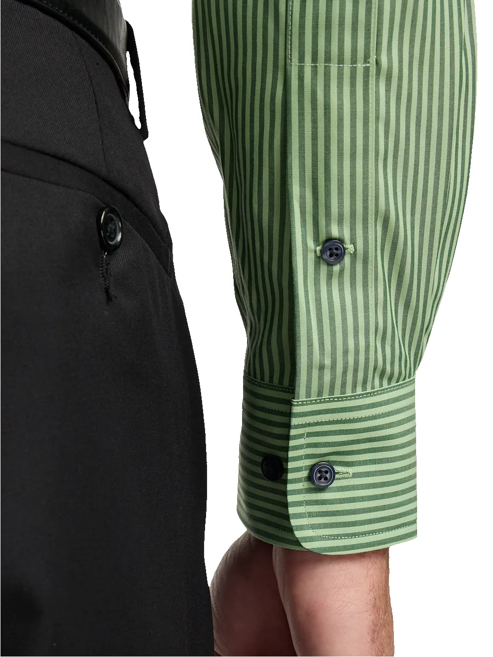 Non-Iron Cotton Stripe Dress Shirt With Contrast Trim - Green sold by Paul Fredrick product image thumbnail 4