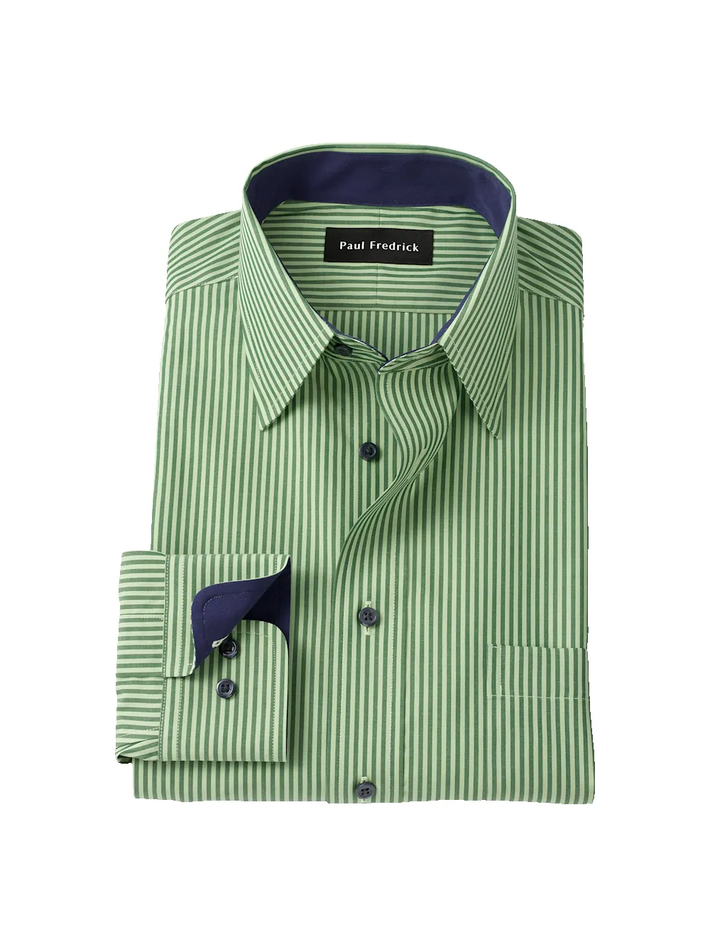 Non-Iron Cotton Stripe Dress Shirt With Contrast Trim - Green sold by Paul Fredrick