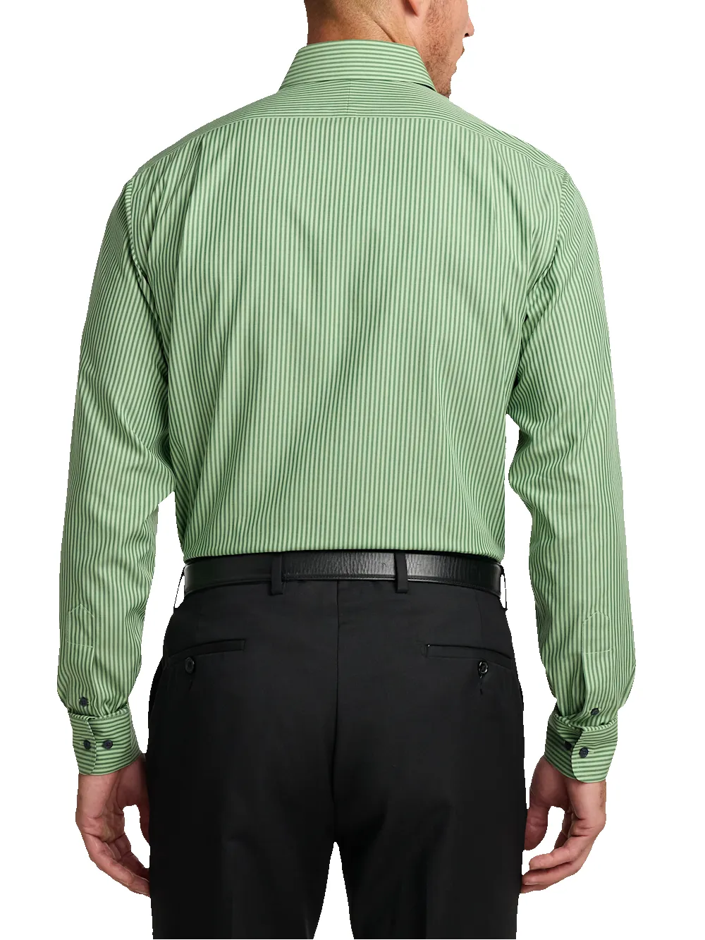 Non-Iron Cotton Stripe Dress Shirt With Contrast Trim - Green sold by Paul Fredrick product image thumbnail 5