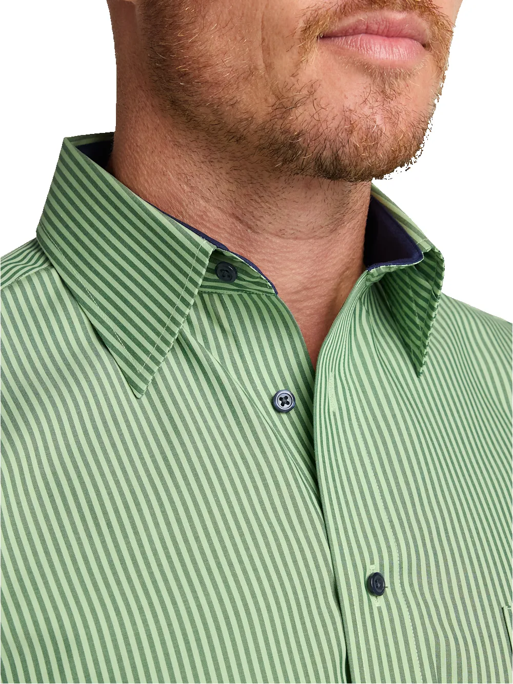 Non-Iron Cotton Stripe Dress Shirt With Contrast Trim - Green sold by Paul Fredrick product image thumbnail 3