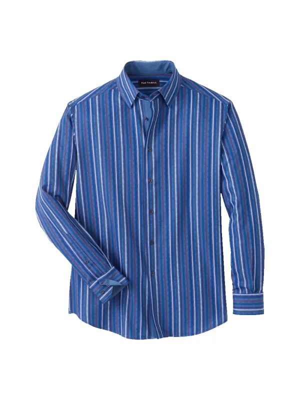 Performance Stretch Stripe Casual Shirt - Blue sold by Paul Fredrick