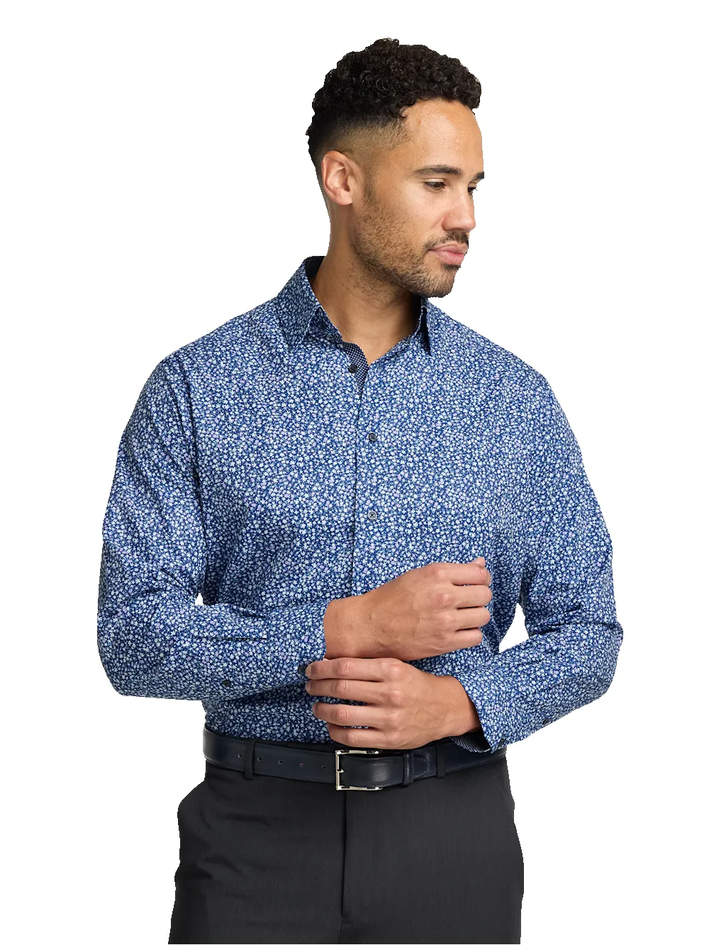 Performance Stretch Floral Casual Shirt - Navy/purple sold by Paul Fredrick product image thumbnail 2