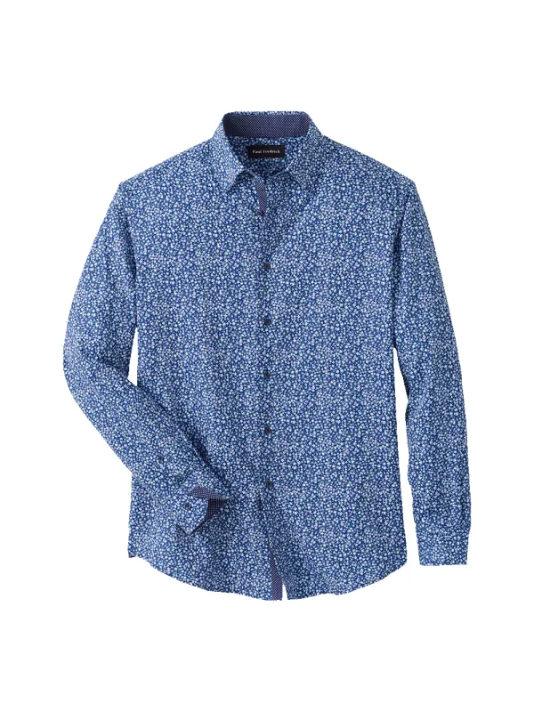 Performance Stretch Floral Casual Shirt - Navy/purple sold by Paul Fredrick