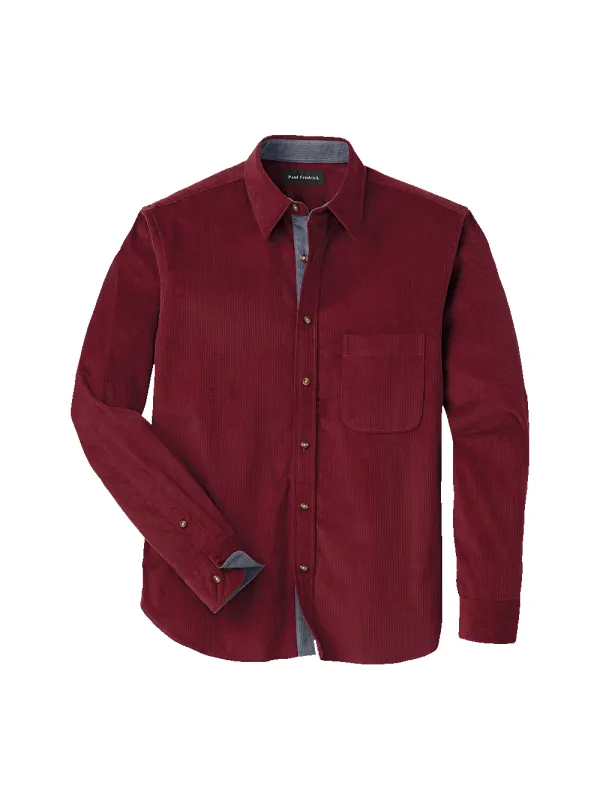 Cotton Corduroy Casual Shirt - Burgundy sold by Paul Fredrick